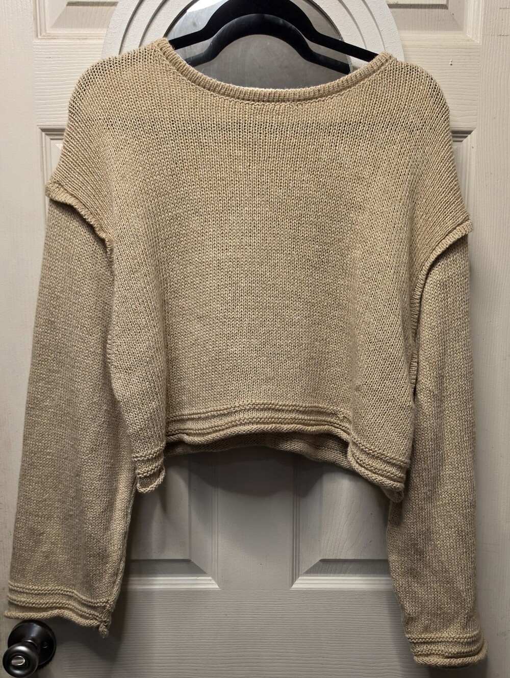 Zara Cropped Knit Sweater in Beige